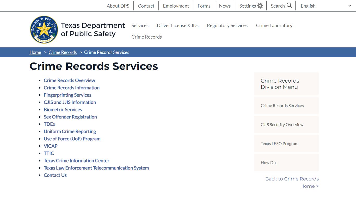 Crime Records Services | Department of Public Safety