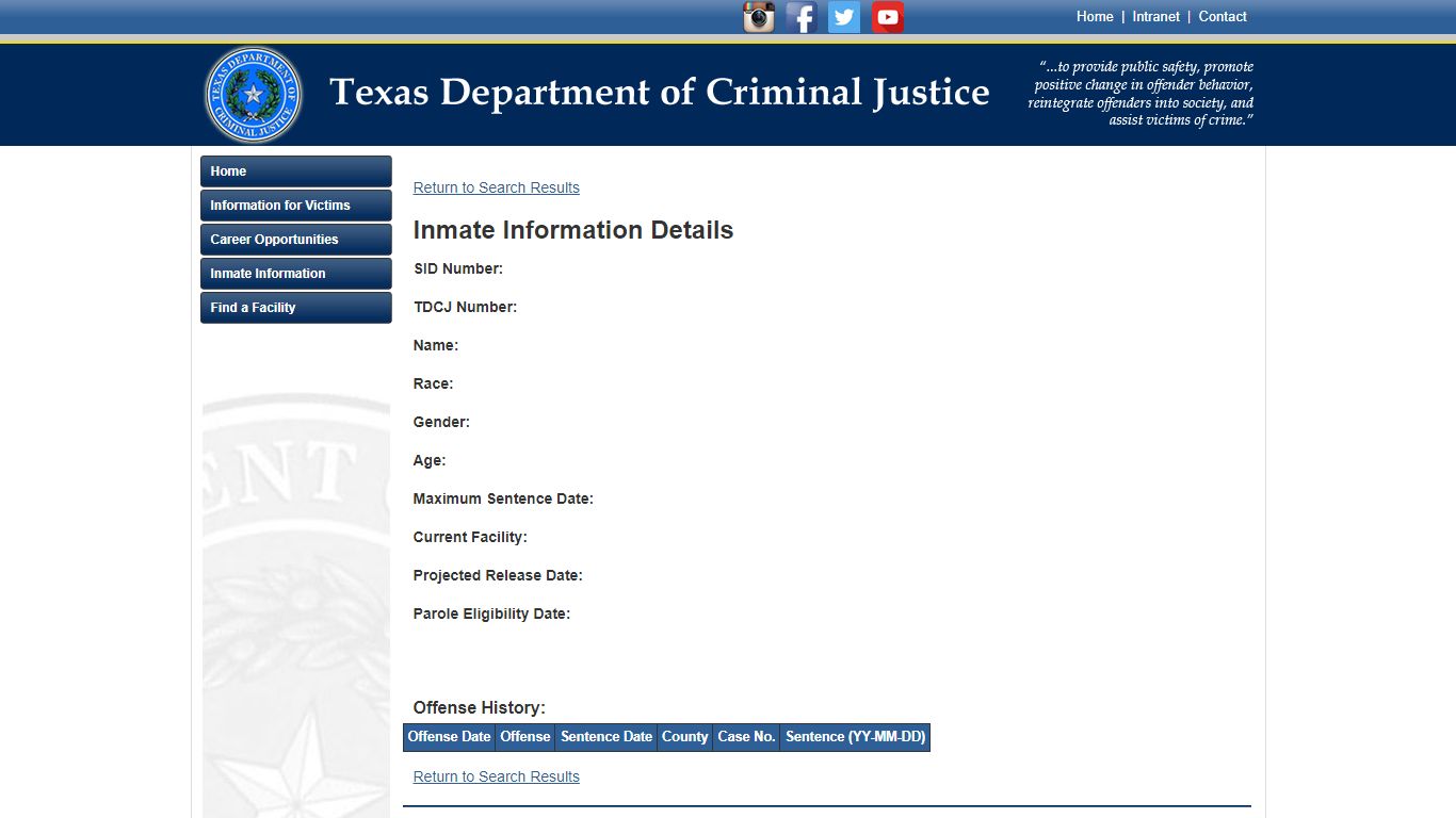 Texas Department of Criminal Justice Inmate Search